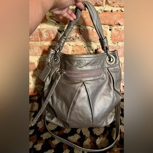 COACH Parker Pewter Silver Leather XL Convertible Hippie Bag #13411 (Retired)